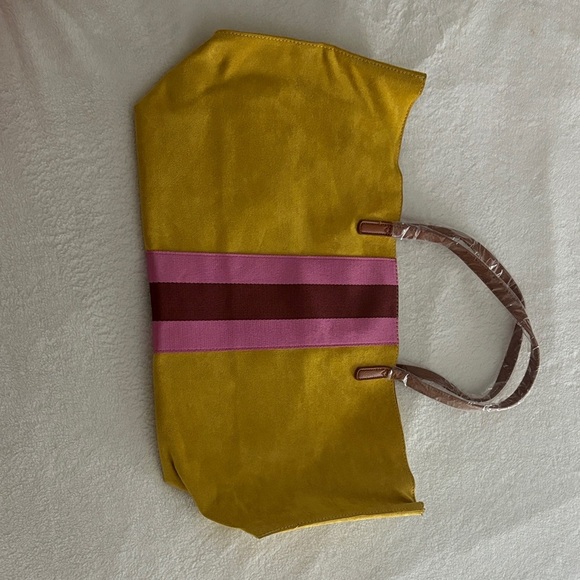Vibrant Yellow Tote Bag with Pink Stripe - Picture 1 of 4